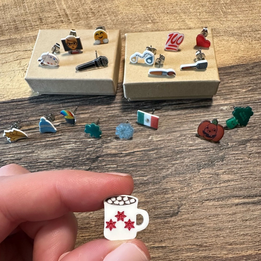 Assorted Enamel Emoji Pin or Earring Set